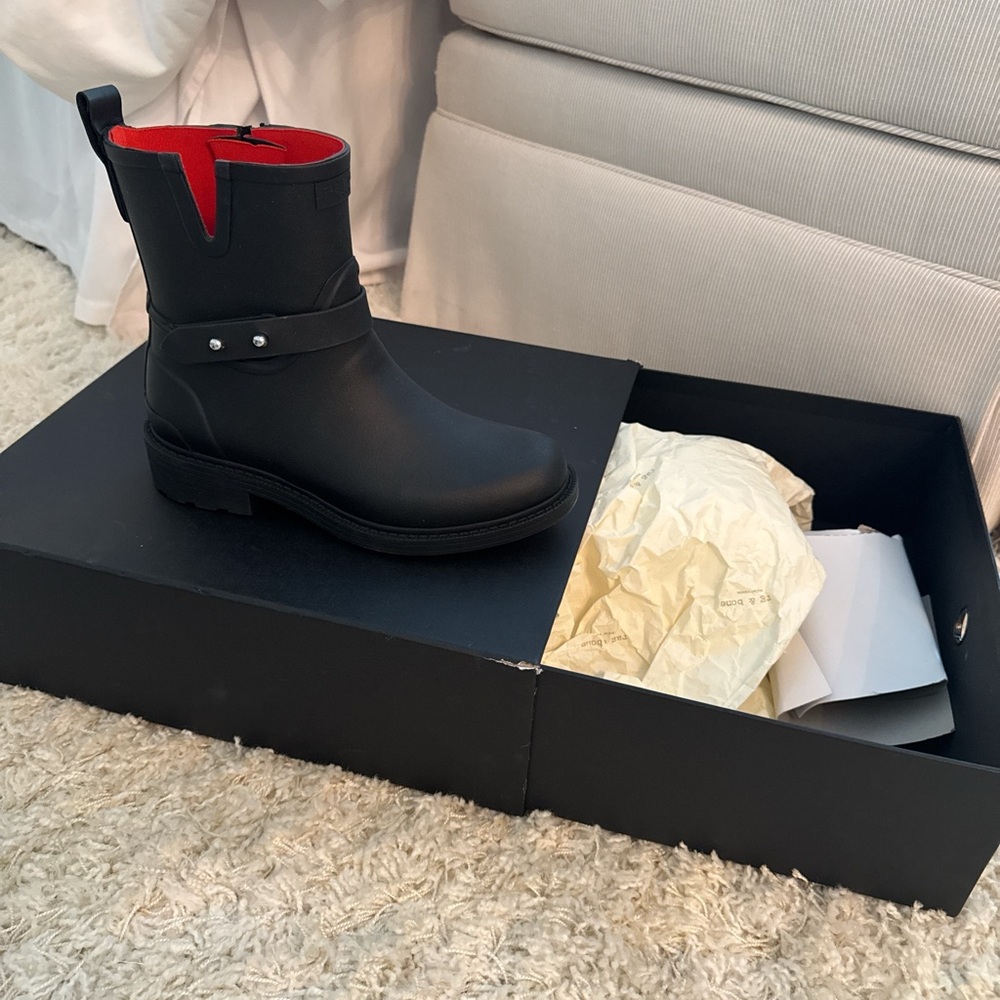 Rag & Bone Black Ankle Boots with Red Lining